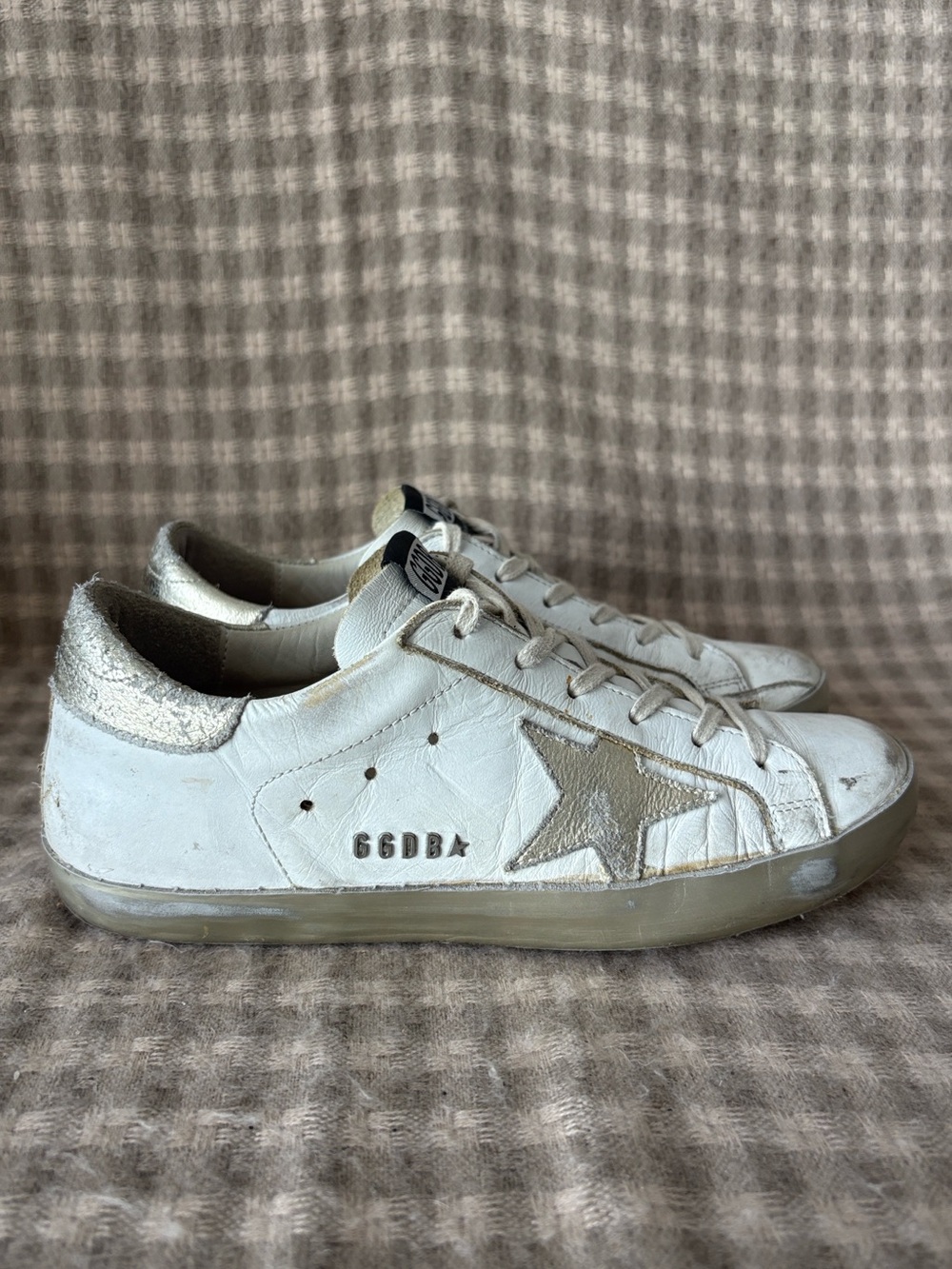 GOLDEN GOOSE SUPERSTAR MIXED LEATHER SNEAKERS WHITE SILVER WOMENS 38 8